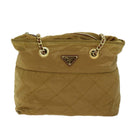 PRADA Quilted Chain Shoulder Bag Nylon Beige Auth ki4426-13