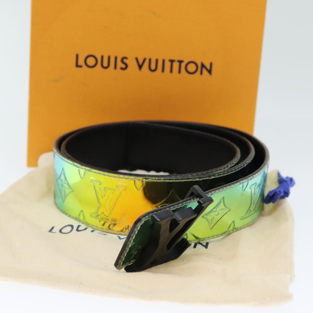 LOUIS VUITTON Monogram Prism Ceinture LV Shape Belt Black M0251 LV Auth ki4430