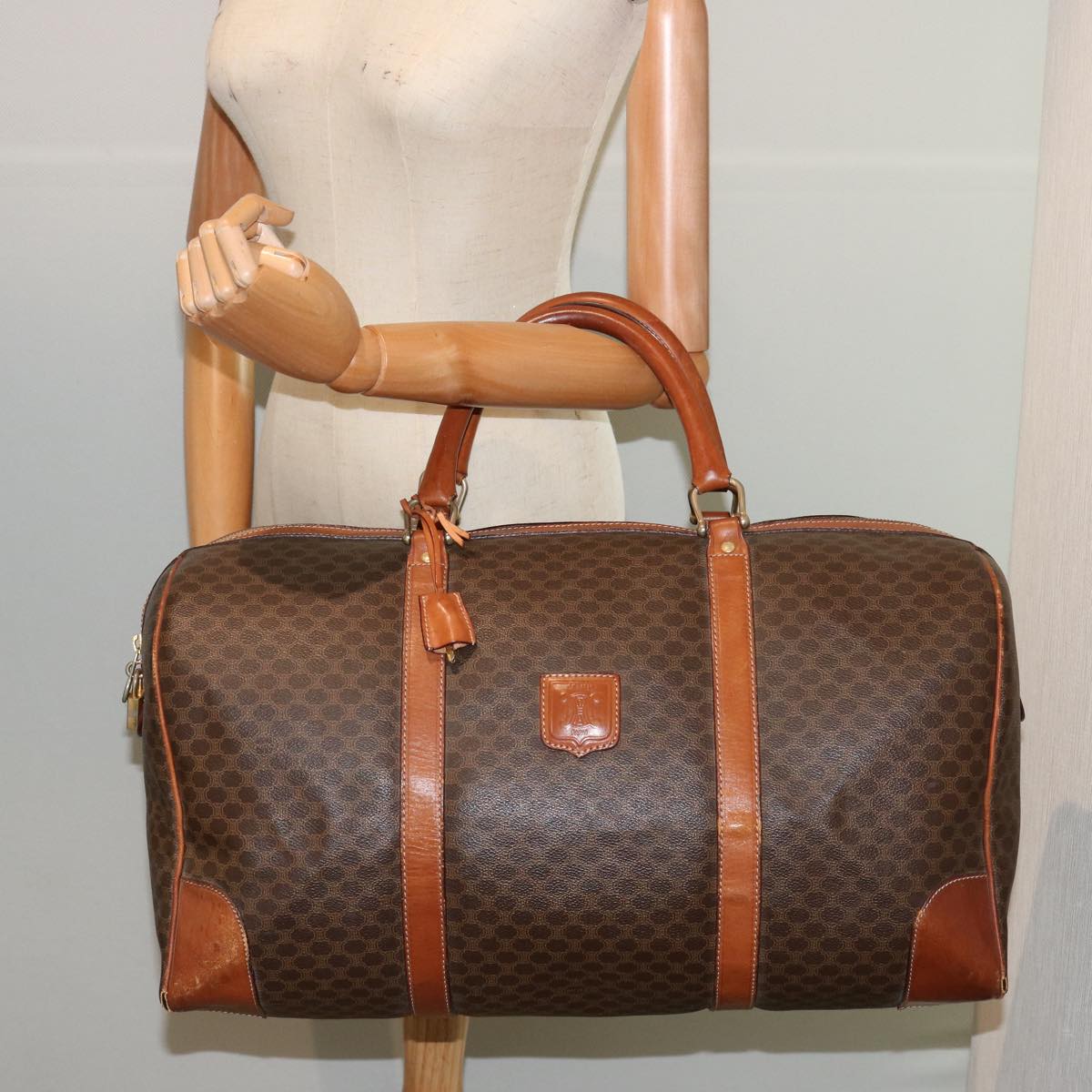 CELINE Macadam Canvas Boston Bag PVC Brown Auth ki4461