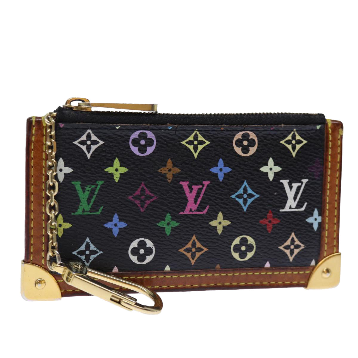 LOUIS VUITTON Monogram Multicolor Pochette Cles Purse Black M92654 Auth ki4471