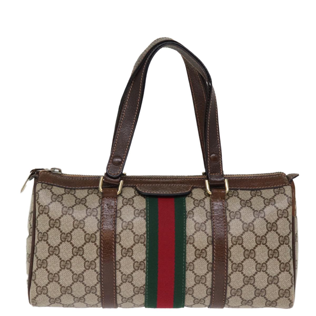 GUCCI GG Supreme Web Sherry Line Boston Bag PVC Beige Red Green Auth ki4475