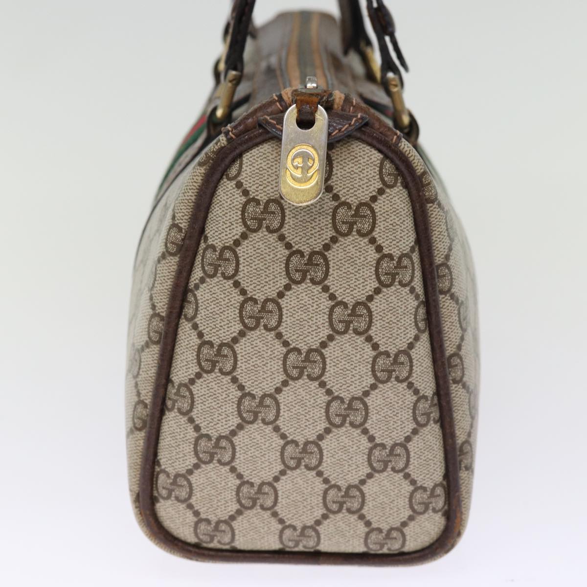 GUCCI GG Supreme Web Sherry Line Boston Bag PVC Beige Red Green Auth ki4475