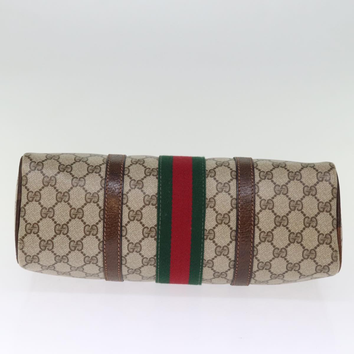 GUCCI GG Supreme Web Sherry Line Boston Bag PVC Beige Red Green Auth ki4475