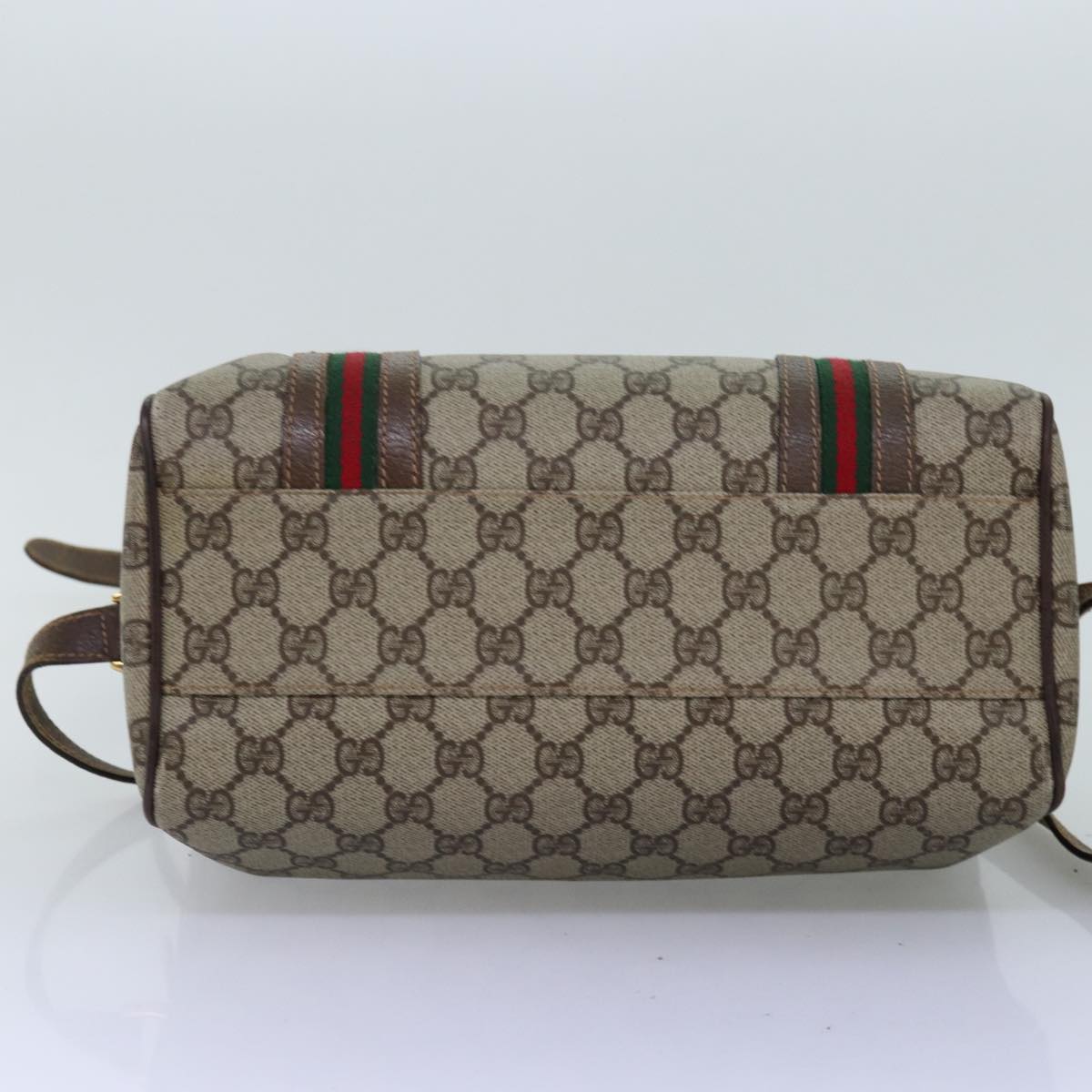 GUCCI GG Supreme Web Sherry Line Boston Bag PVC 2way Beige Red Green Auth ki4476