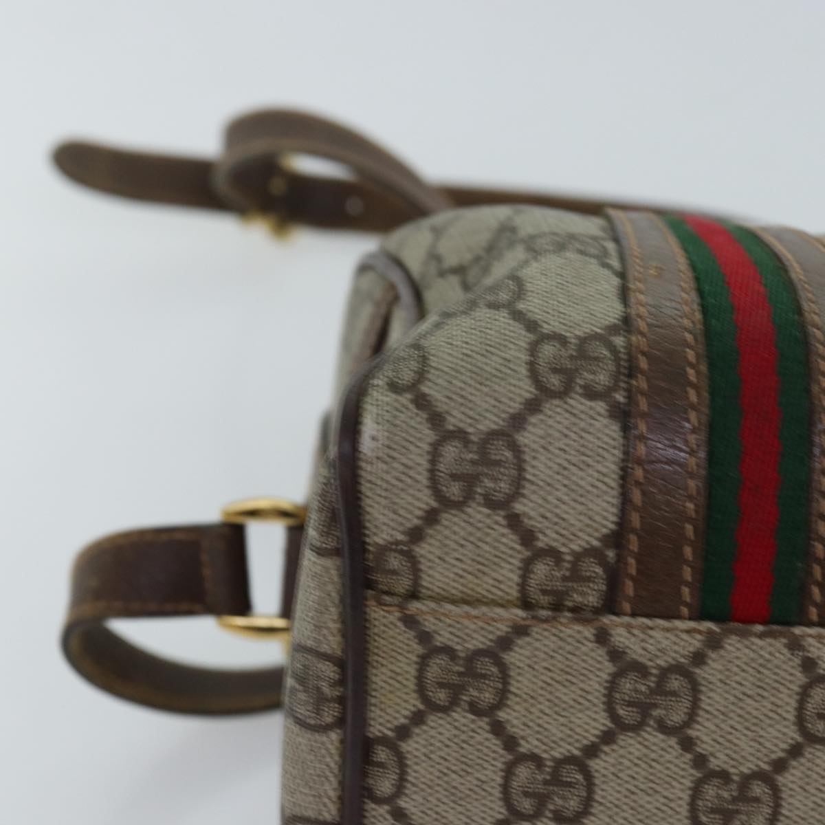 GUCCI GG Supreme Web Sherry Line Boston Bag PVC 2way Beige Red Green Auth ki4476