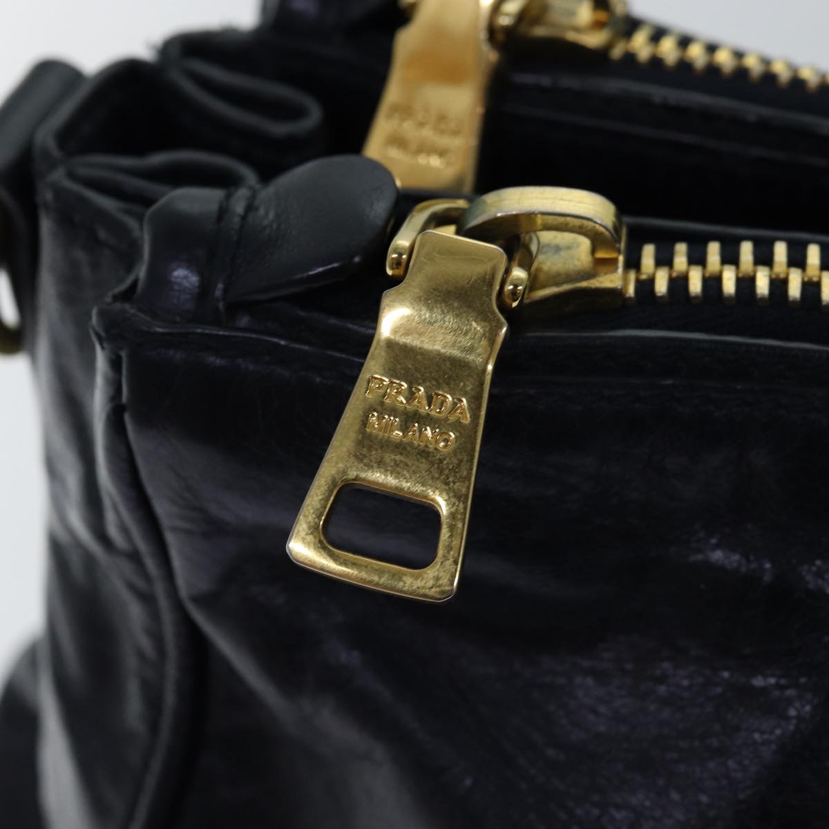 PRADA Hand Bag Leather 2way Navy Auth ki4478