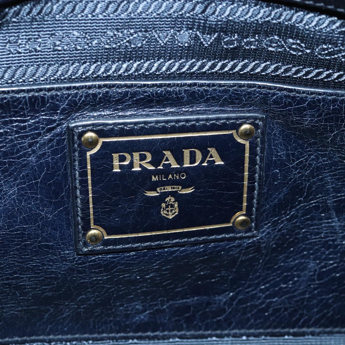 PRADA Hand Bag Leather 2way Navy Auth ki4478