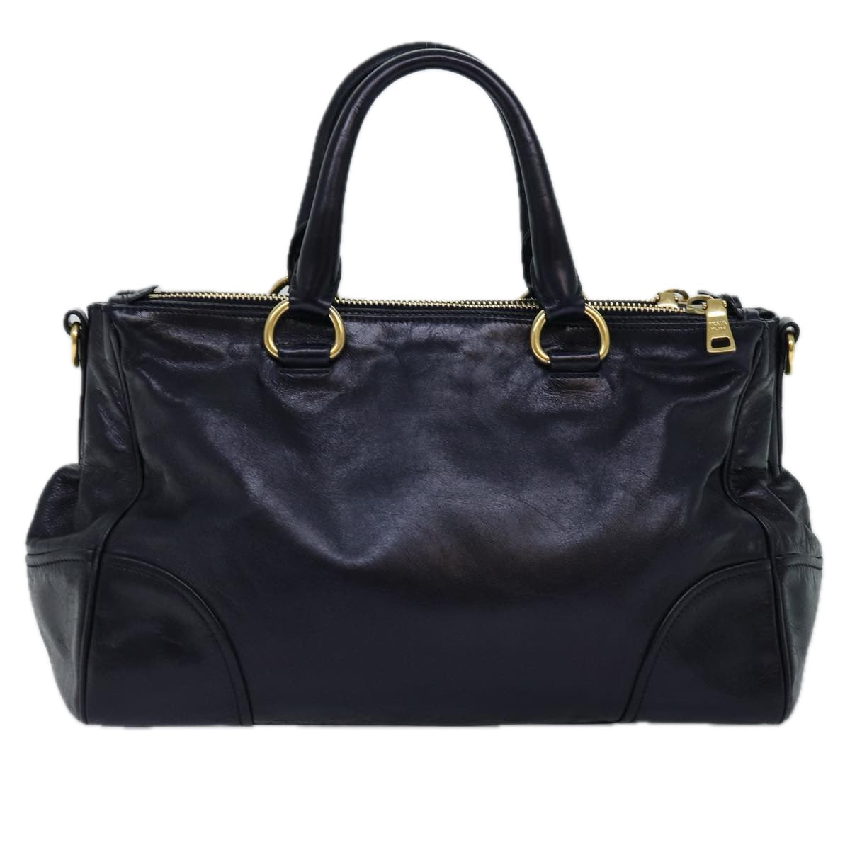 PRADA Hand Bag Leather 2way Navy Auth ki4478 - 0