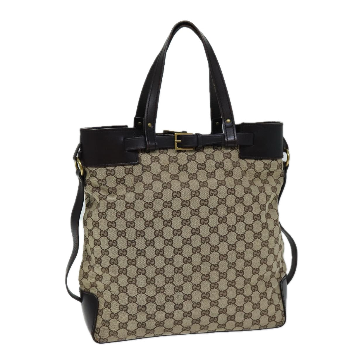 GUCCI GG Canvas Tote Bag Beige 107756 Auth ki4479