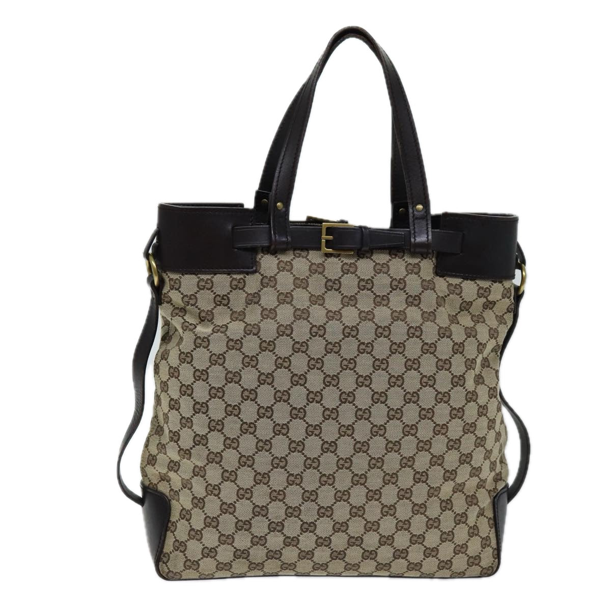 GUCCI GG Canvas Tote Bag Beige 107756 Auth ki4479