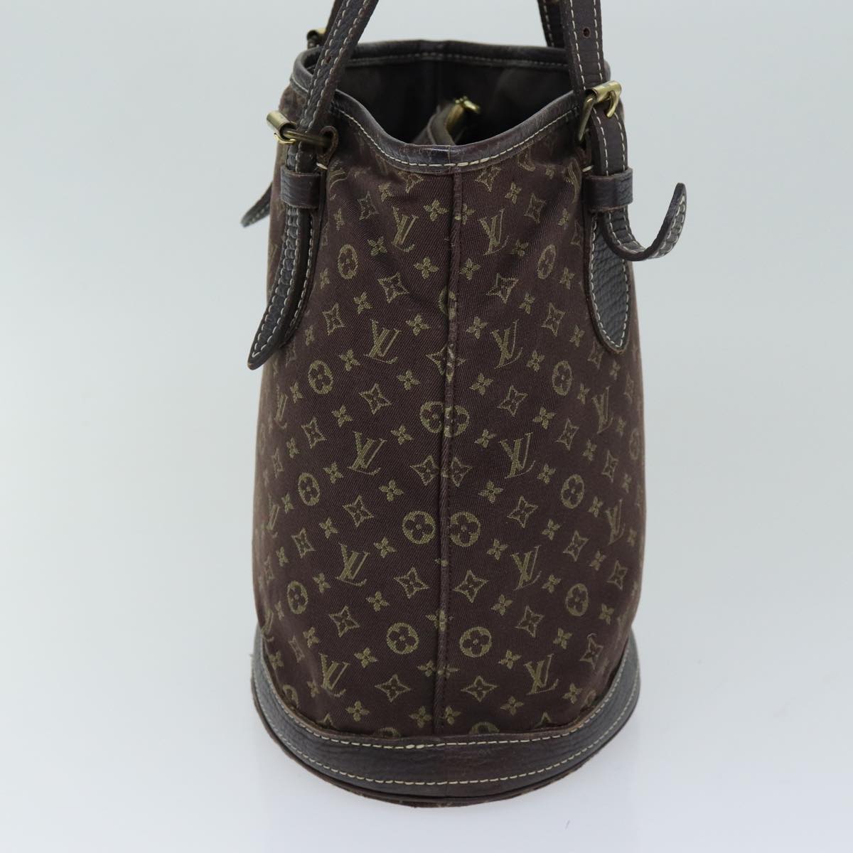 LOUIS VUITTON Monogram Mini Lin Bucket PM Shoulder Bag Brown M95226 Auth ki4480