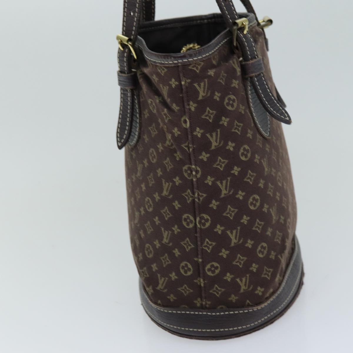 LOUIS VUITTON Monogram Mini Lin Bucket PM Shoulder Bag Brown M95226 Auth ki4480