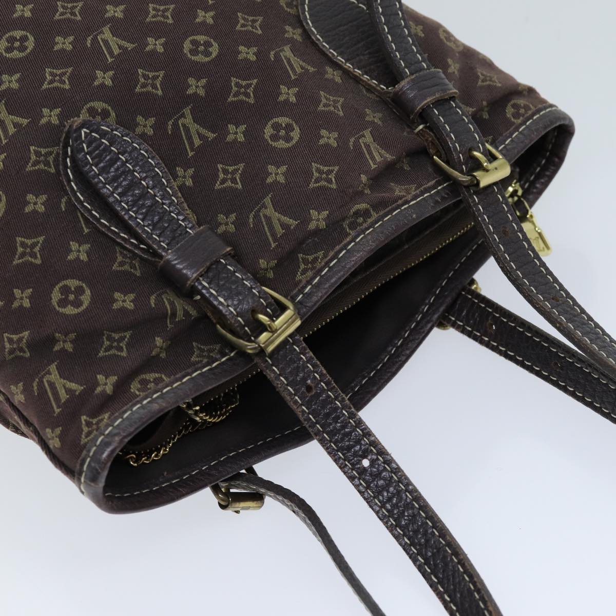 LOUIS VUITTON Monogram Mini Lin Bucket PM Shoulder Bag Brown M95226 Auth ki4480