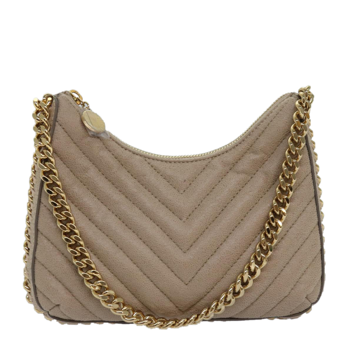 Stella MacCartney Chain Shoulder Bag Suede Beige Auth ki4488