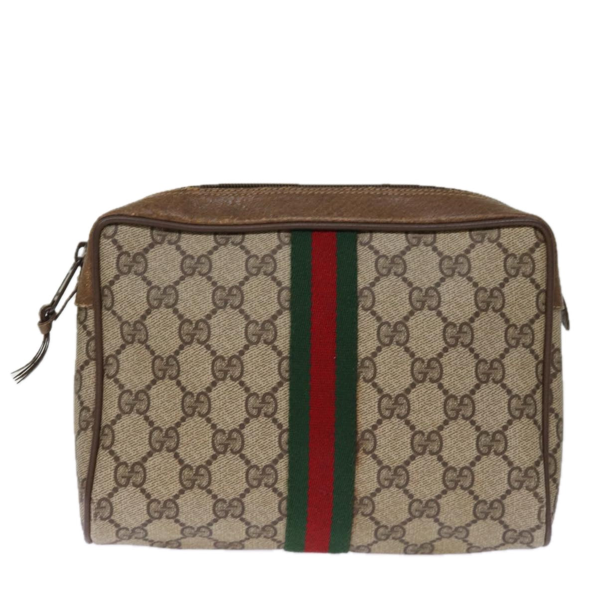 GUCCI GG Supreme Web Sherry Line Clutch Bag PVC Beige Red 89 01 012 Auth ki4502