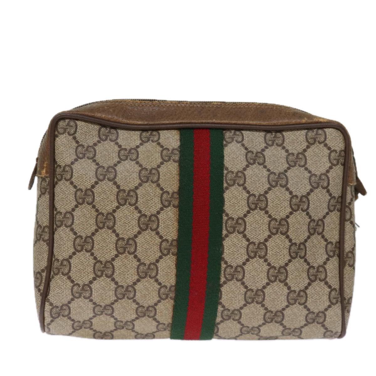 GUCCI GG Supreme Web Sherry Line Clutch Bag PVC Beige Red 89 01 012 Auth ki4502 - 0