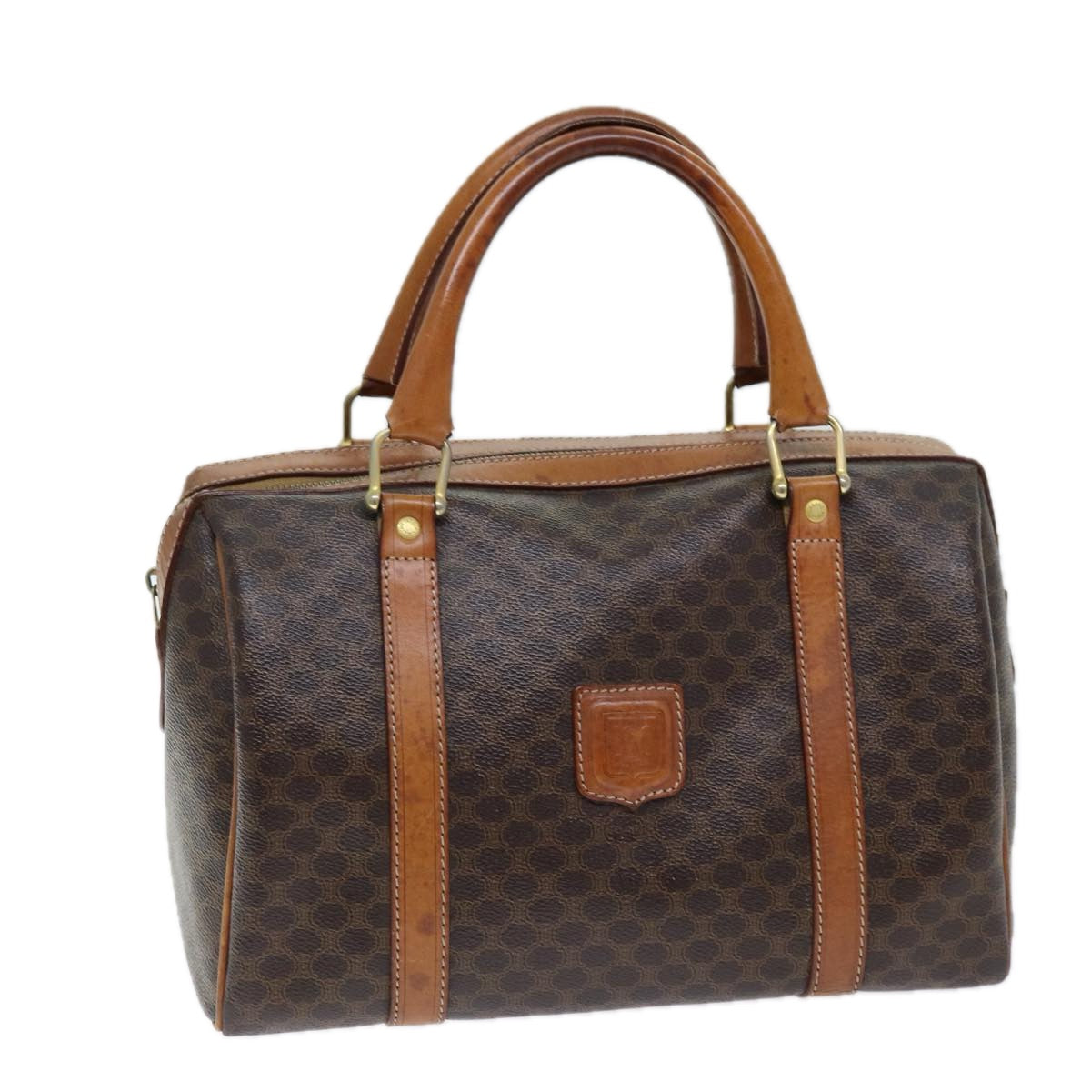 CELINE Macadam Canvas Boston Bag PVC Brown Auth ki4503