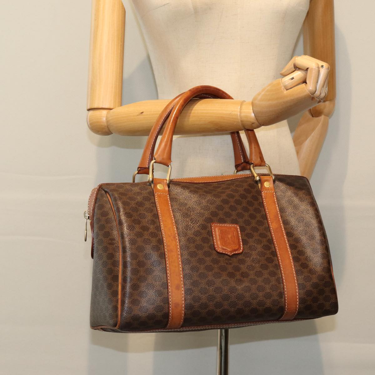 CELINE Macadam Canvas Boston Bag PVC Brown Auth ki4503