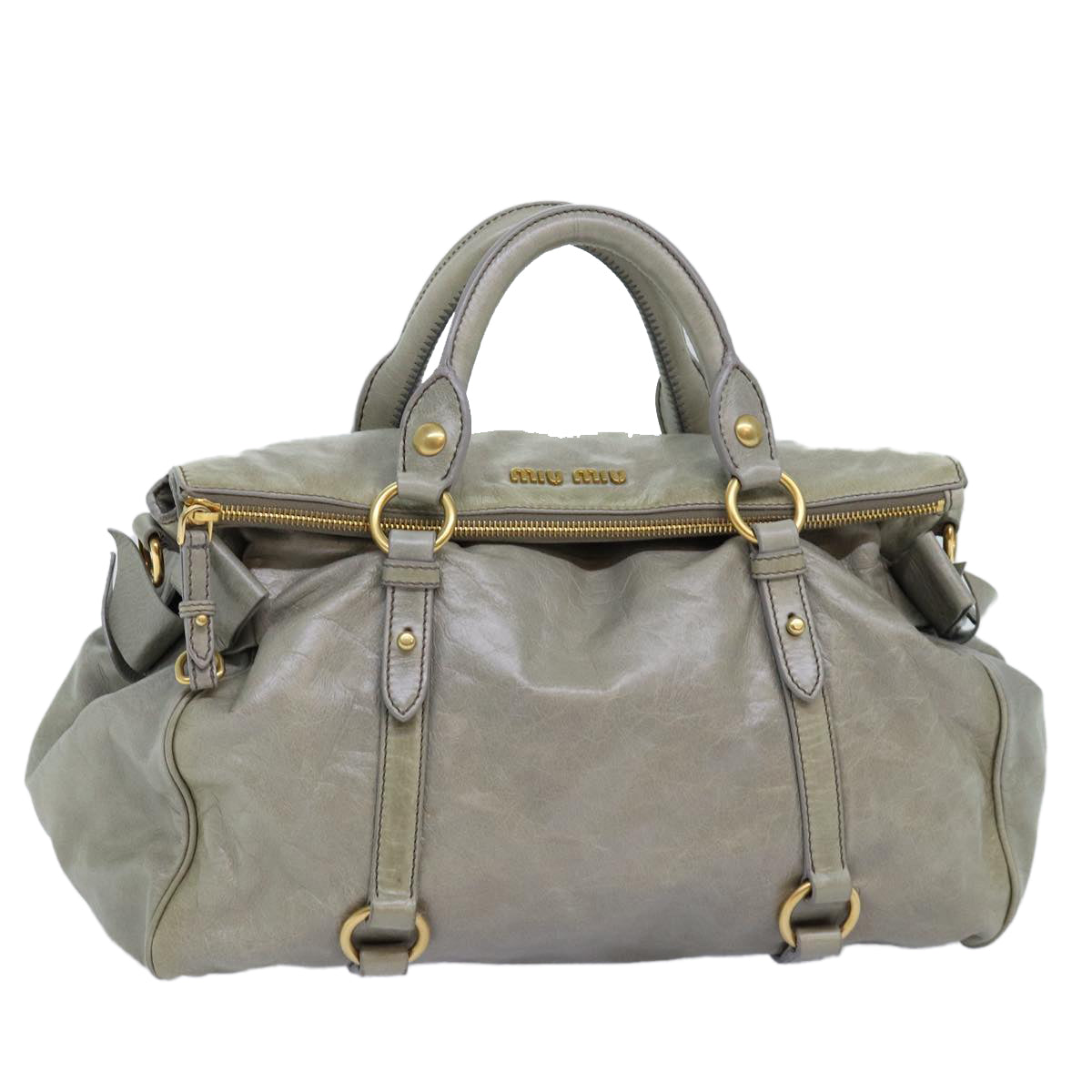 Miu Miu Hand Bag Leather Gray Auth ki4508