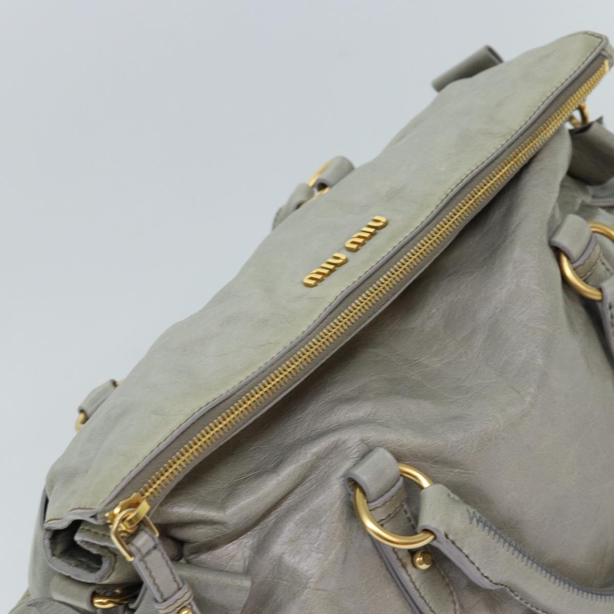 Miu Miu Hand Bag Leather Gray Auth ki4508