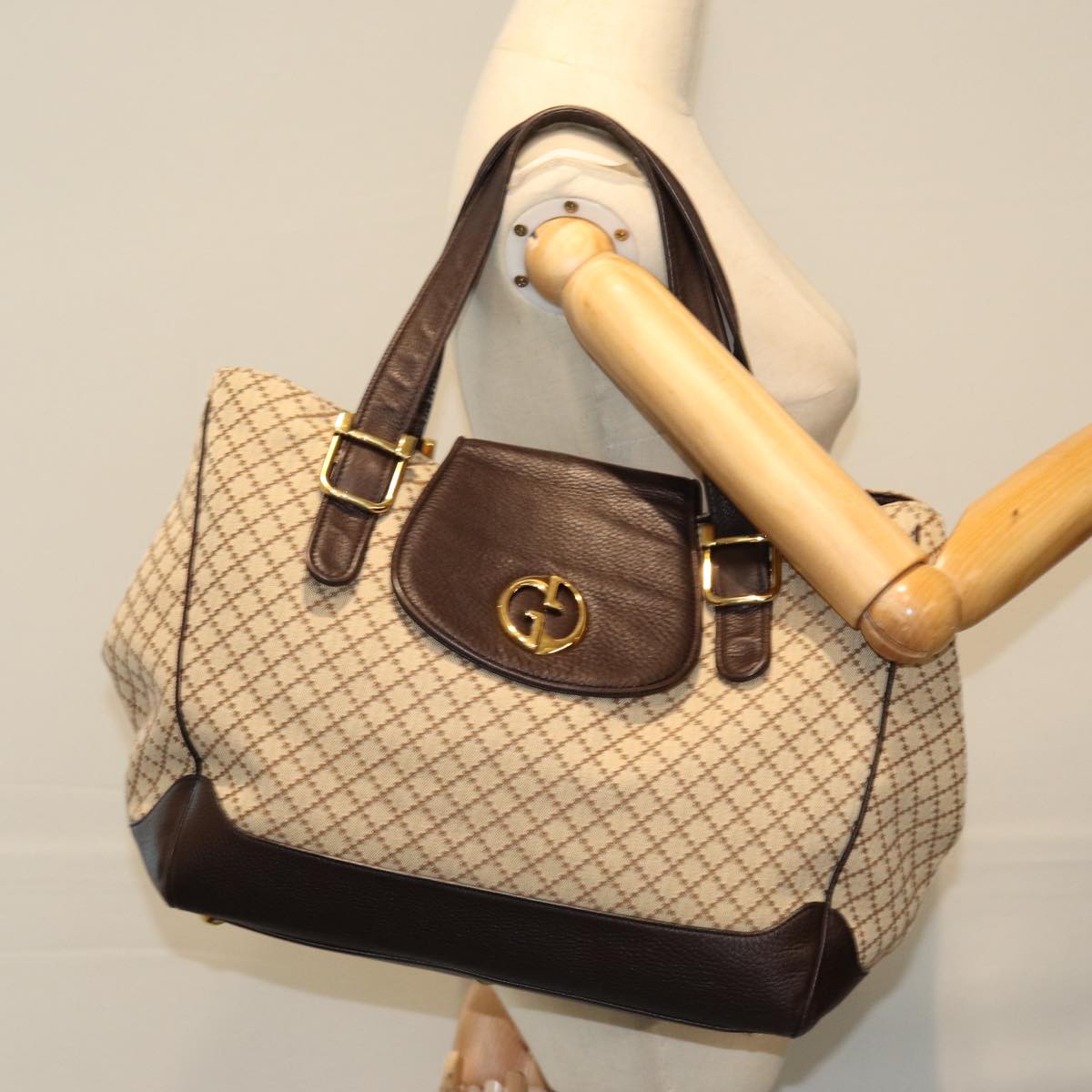 GUCCI Diamante Hand Bag Canvas Beige 251826 Auth ki4519