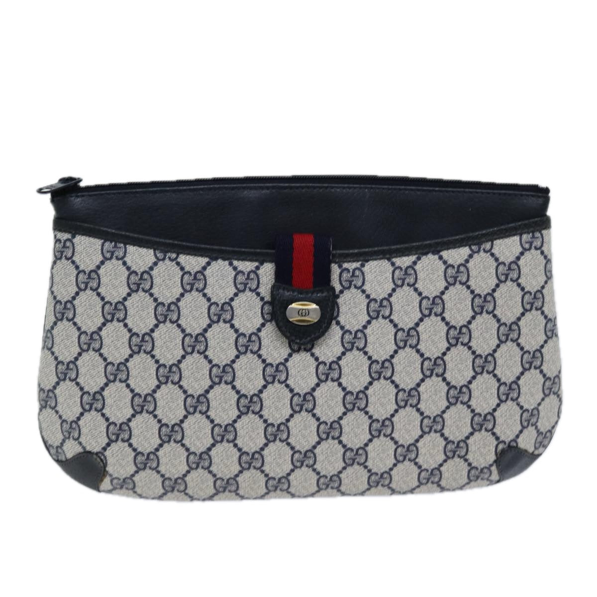 GUCCI GG Supreme Sherry Line Shoulder Bag PVC Navy Red 39 02 026 Auth ki4524