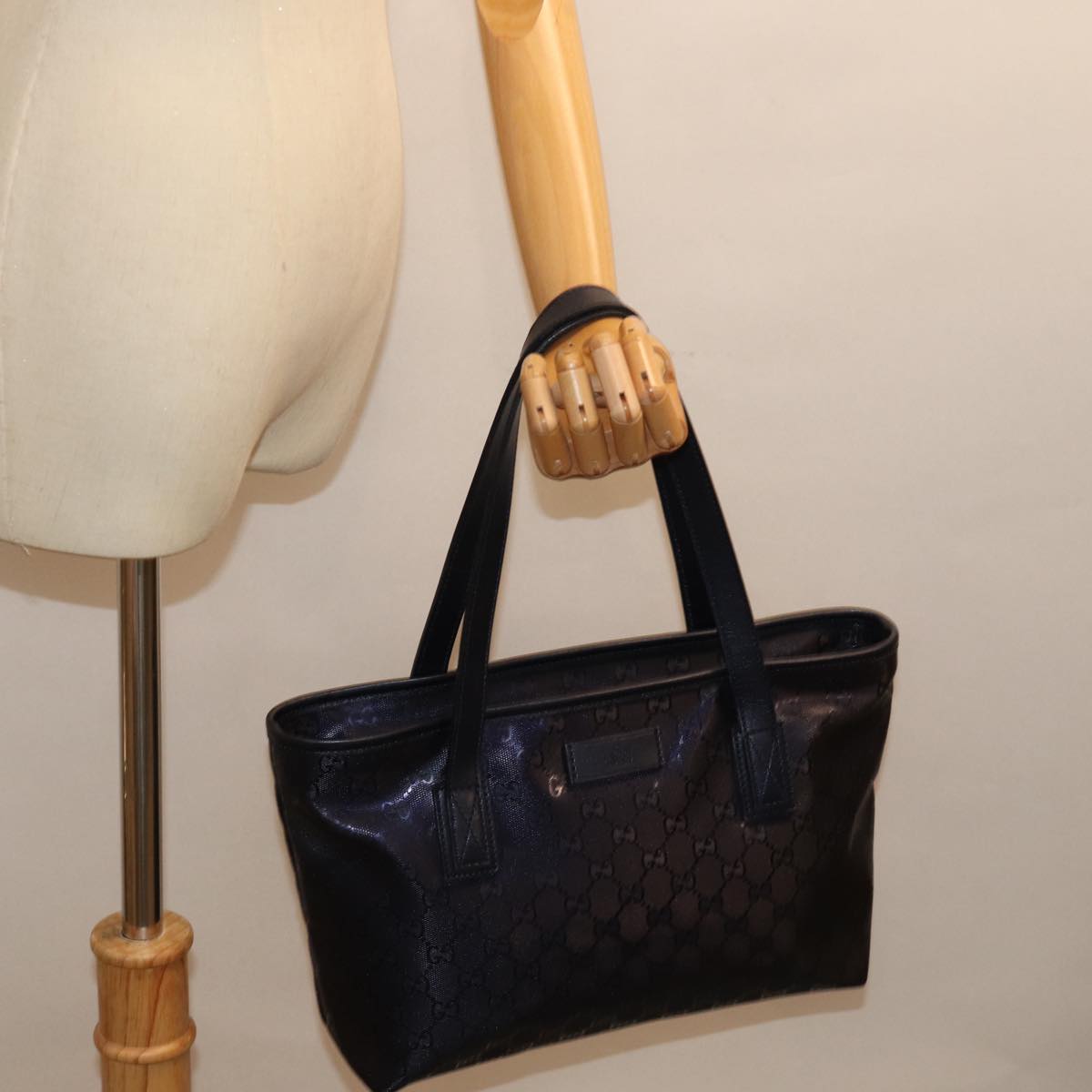 GUCCI GG implementation Tote Bag Navy 211138 Auth ki4527