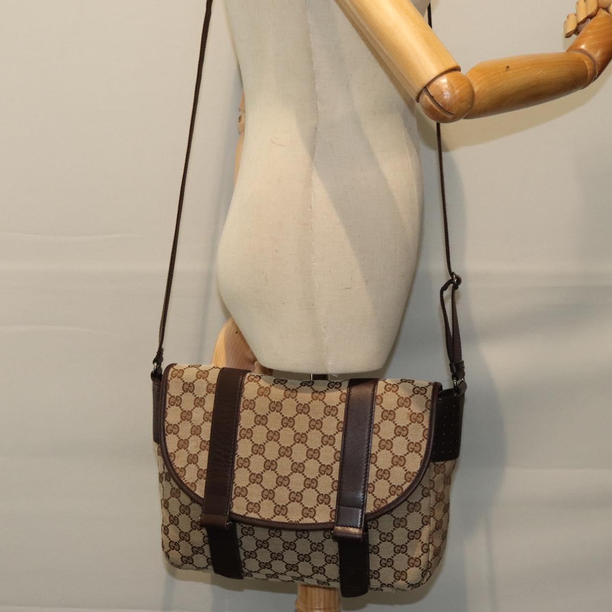 GUCCI GG Canvas Shoulder Bag Beige 145859 Auth ki4545