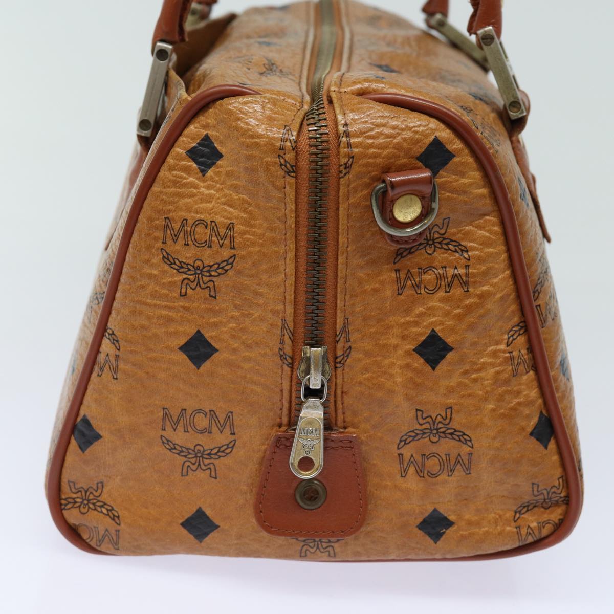 MCM Vicetos Logogram Mini Boston Bag PVC Leather Brown Auth ki4546