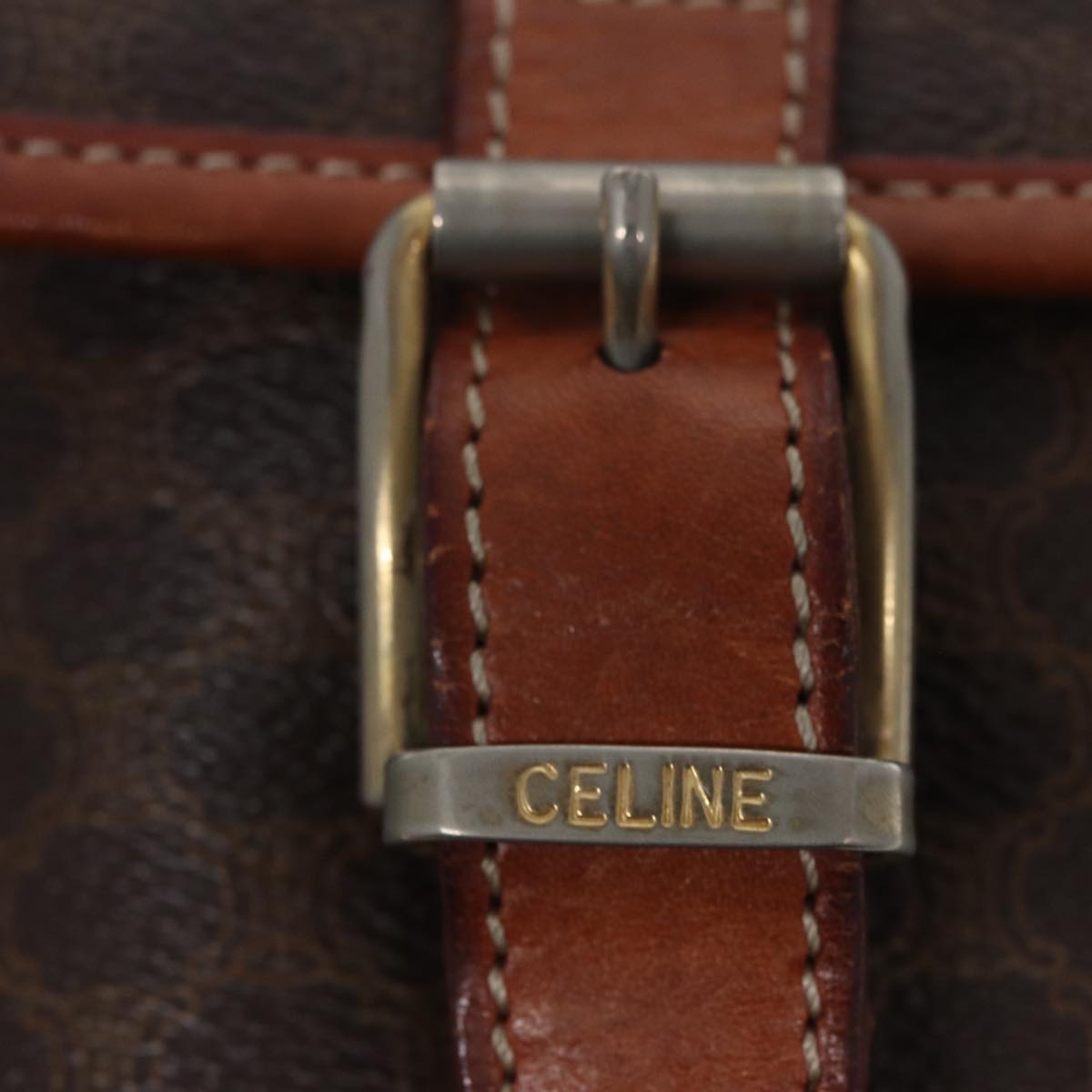 CELINE Macadam Canvas Shoulder Bag PVC Leather Brown Auth ki4552