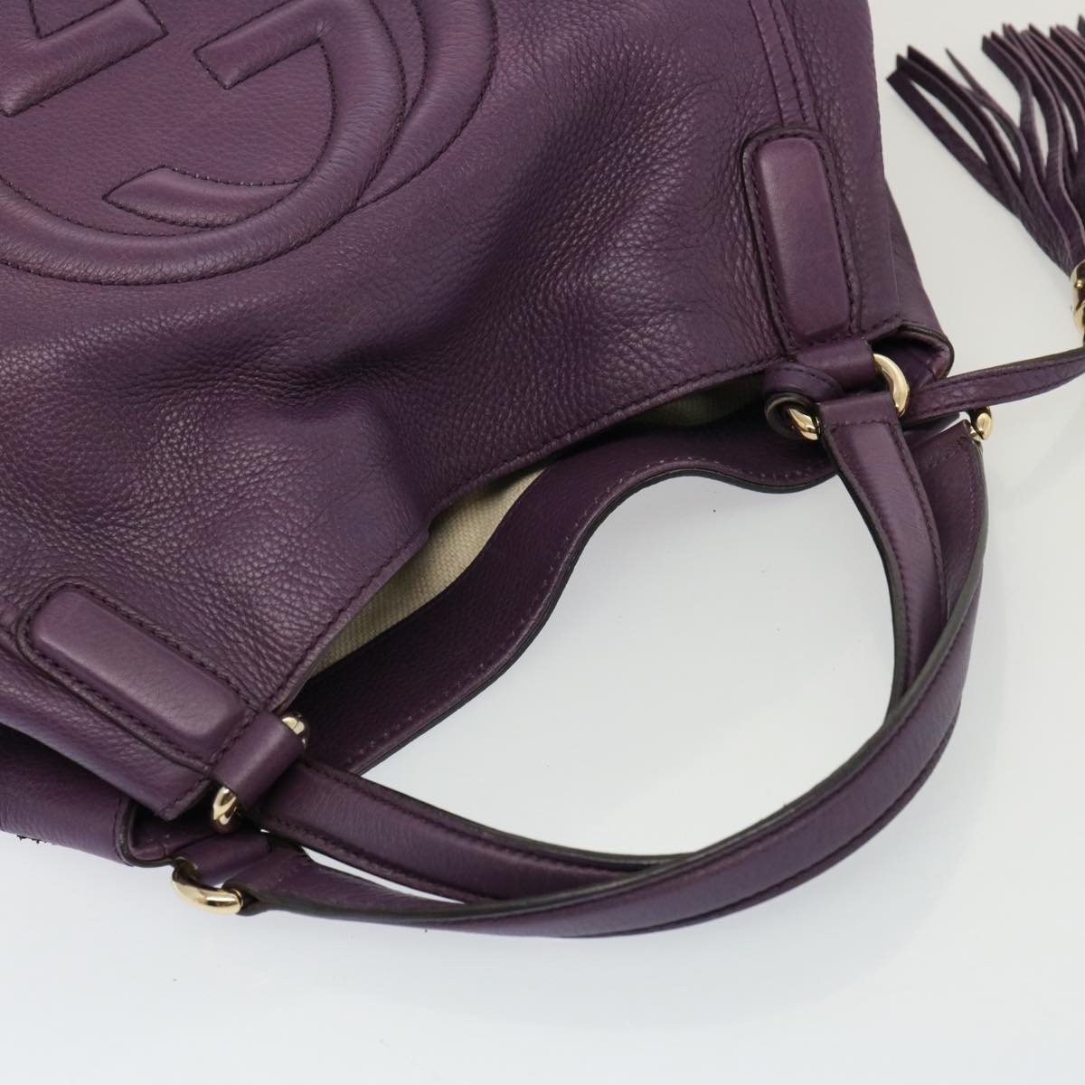 GUCCI Soho Interlocking Fringe Tote Bag Leather Purple 282309 Auth ki4558