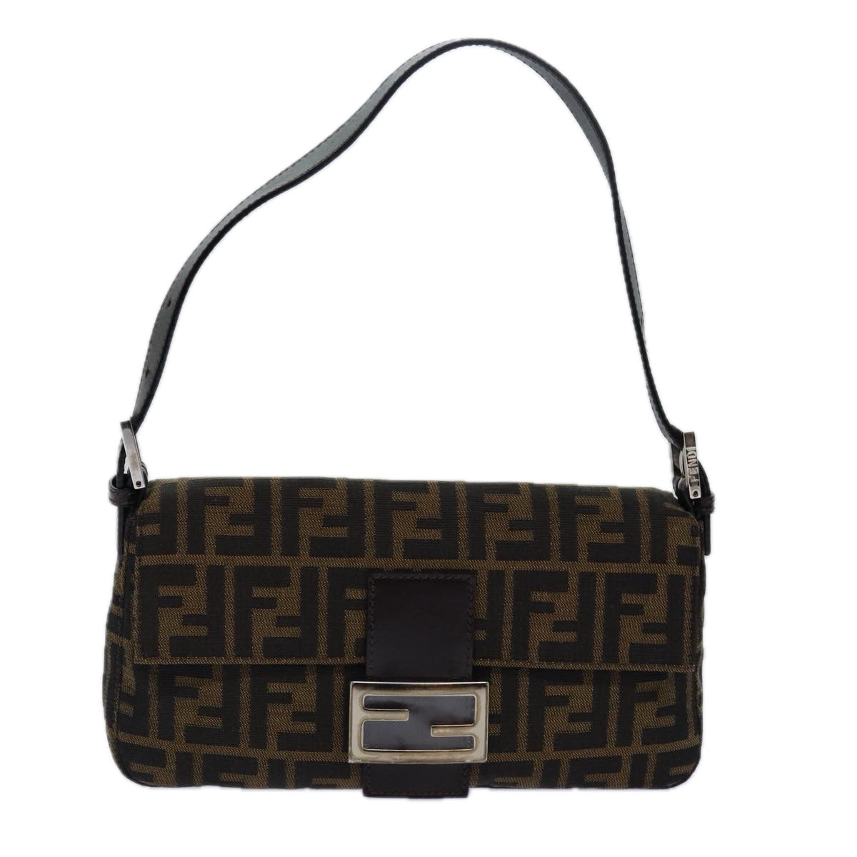 FENDI Zucca Canvas Mamma Baguette Shoulder Bag Brown Black Auth ki4559A - 0