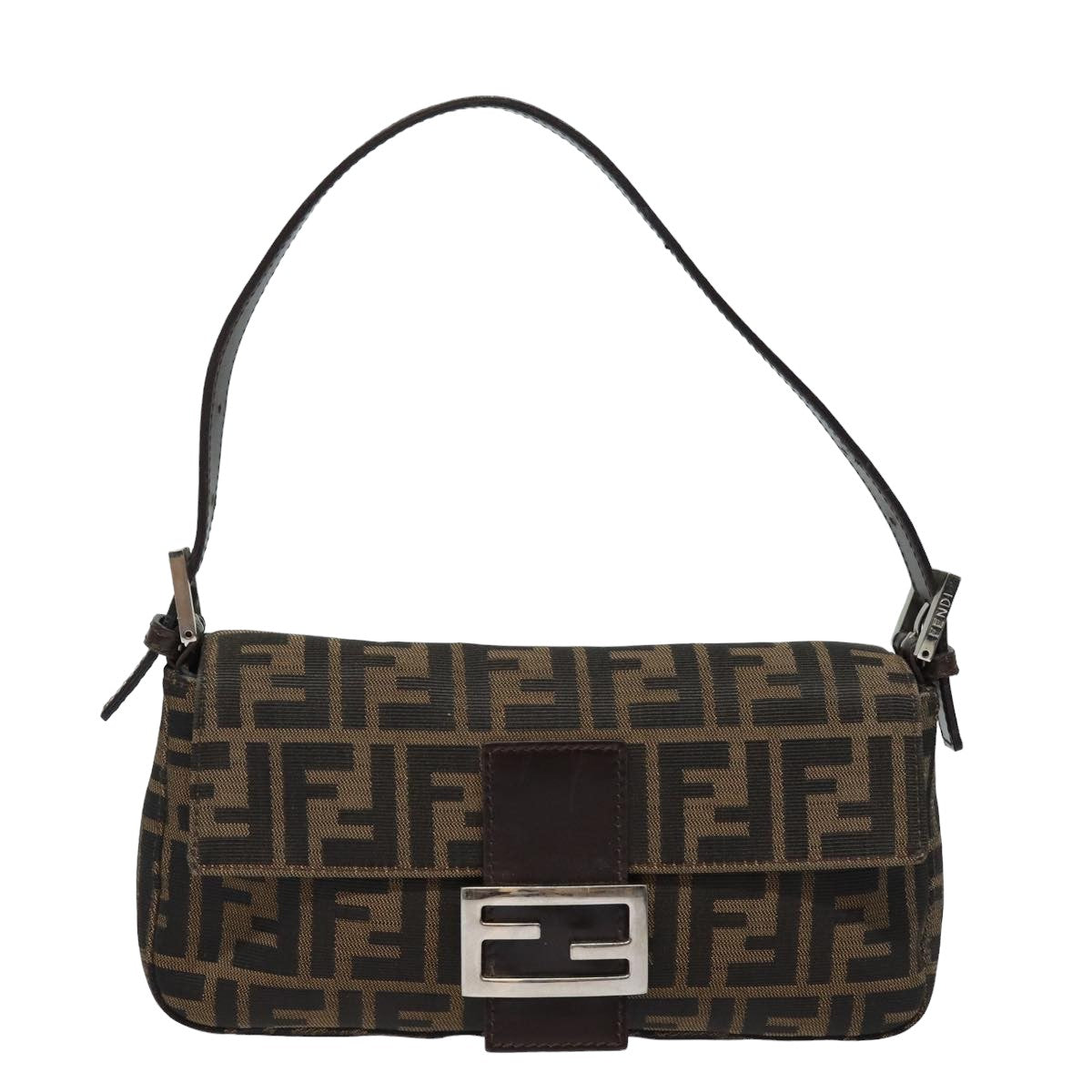 FENDI Zucca Canvas Mamma Baguette Shoulder Bag Brown Black Auth ki4560