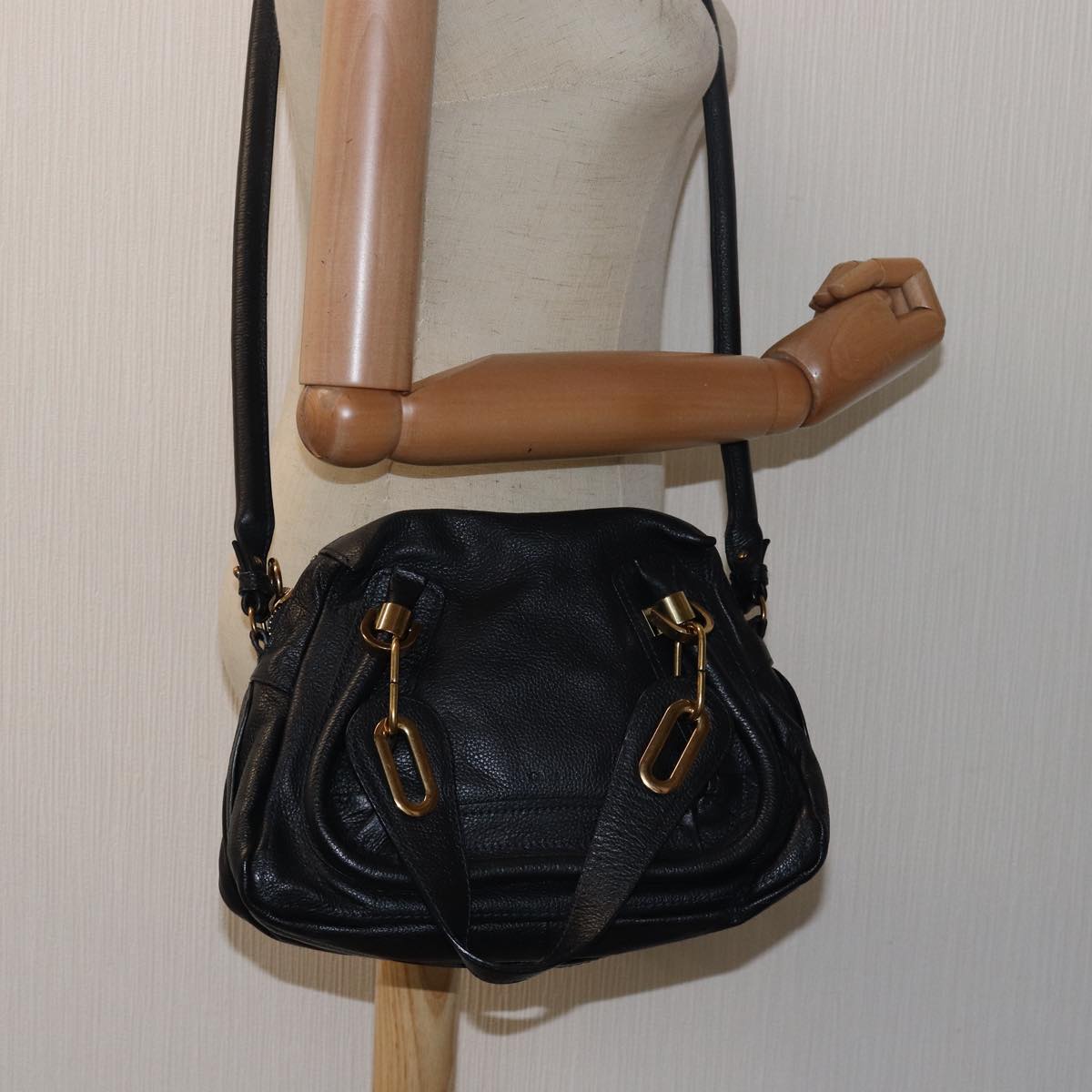 Chloe Mini Paraty Hand Bag Leather 2way Black 02 15 50 65 Auth ki4561