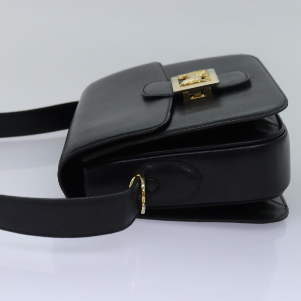 CELINE Horse Carriage Shoulder Bag Leather Black Auth ki4569