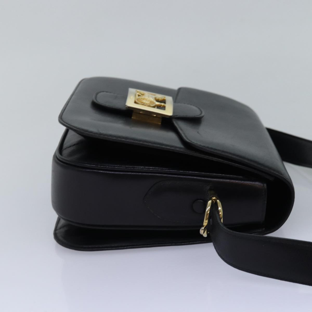 CELINE Horse Carriage Shoulder Bag Leather Black Auth ki4569