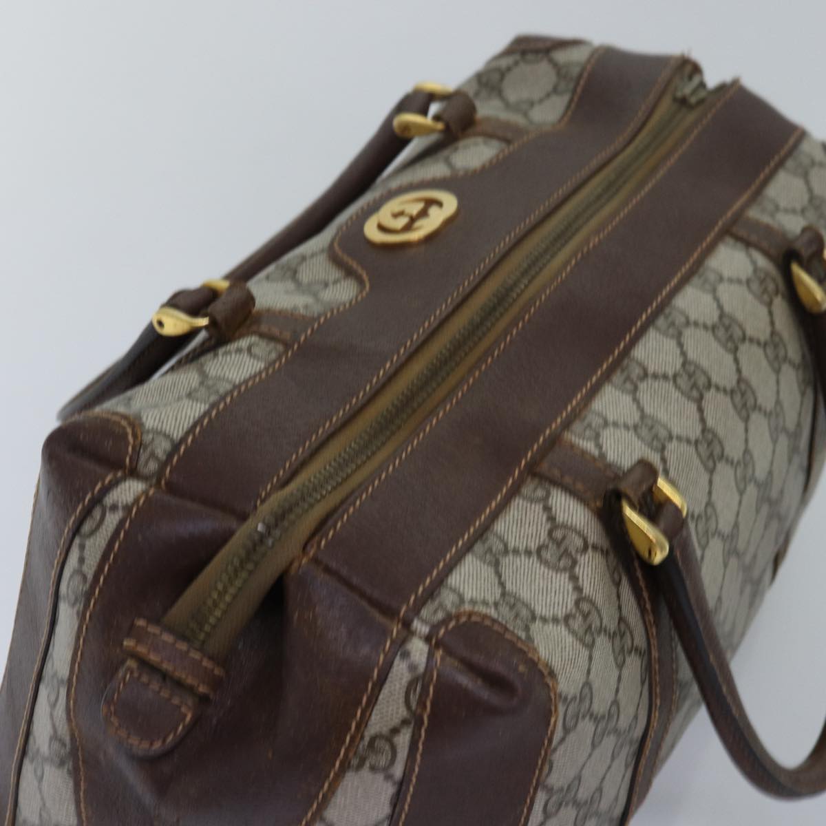 GUCCI GG Supreme Mini Boston Bag PVC Beige Auth ki4575