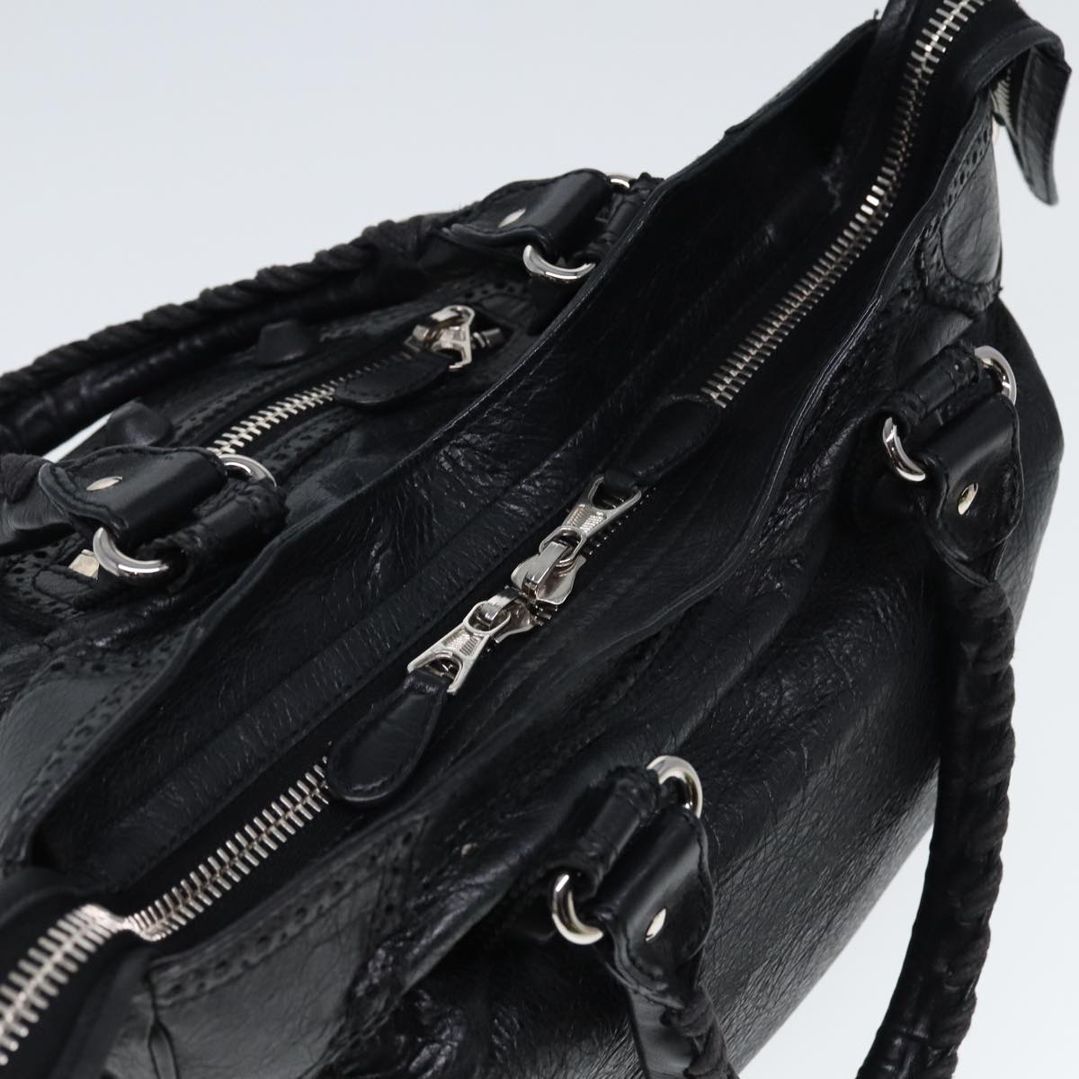 BALENCIAGA The City Hand Bag Leather 2way Black 258045 Auth ki4577