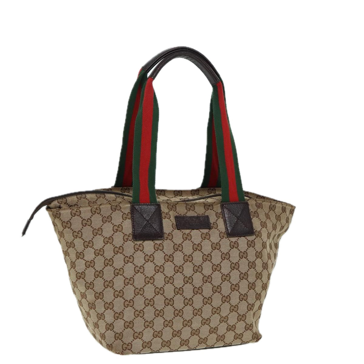 GUCCI GG Canvas Web Sherry Line Tote Bag Beige Red Green 131230 Auth ki4581