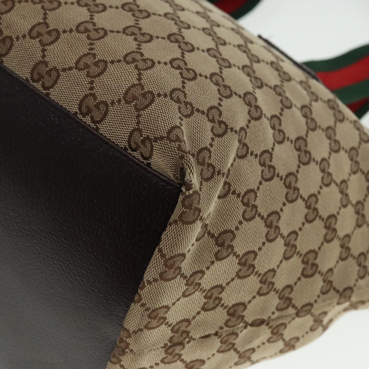 GUCCI GG Canvas Web Sherry Line Tote Bag Beige Red Green 131230 Auth ki4581