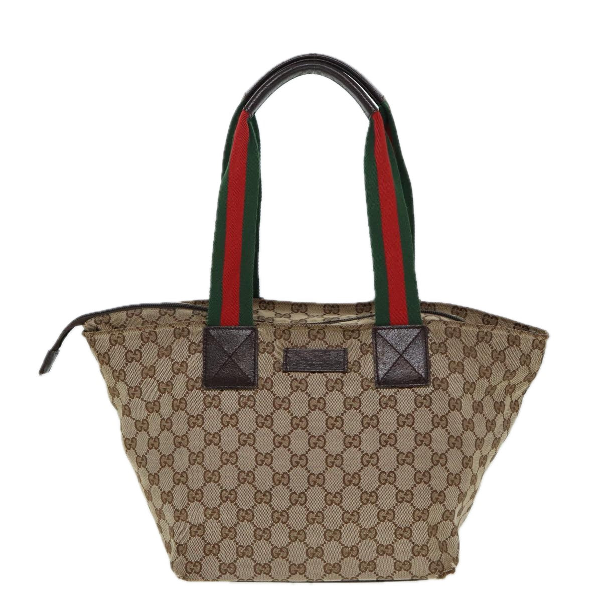 GUCCI GG Canvas Web Sherry Line Tote Bag Beige Red Green 131230 Auth ki4581 - 0