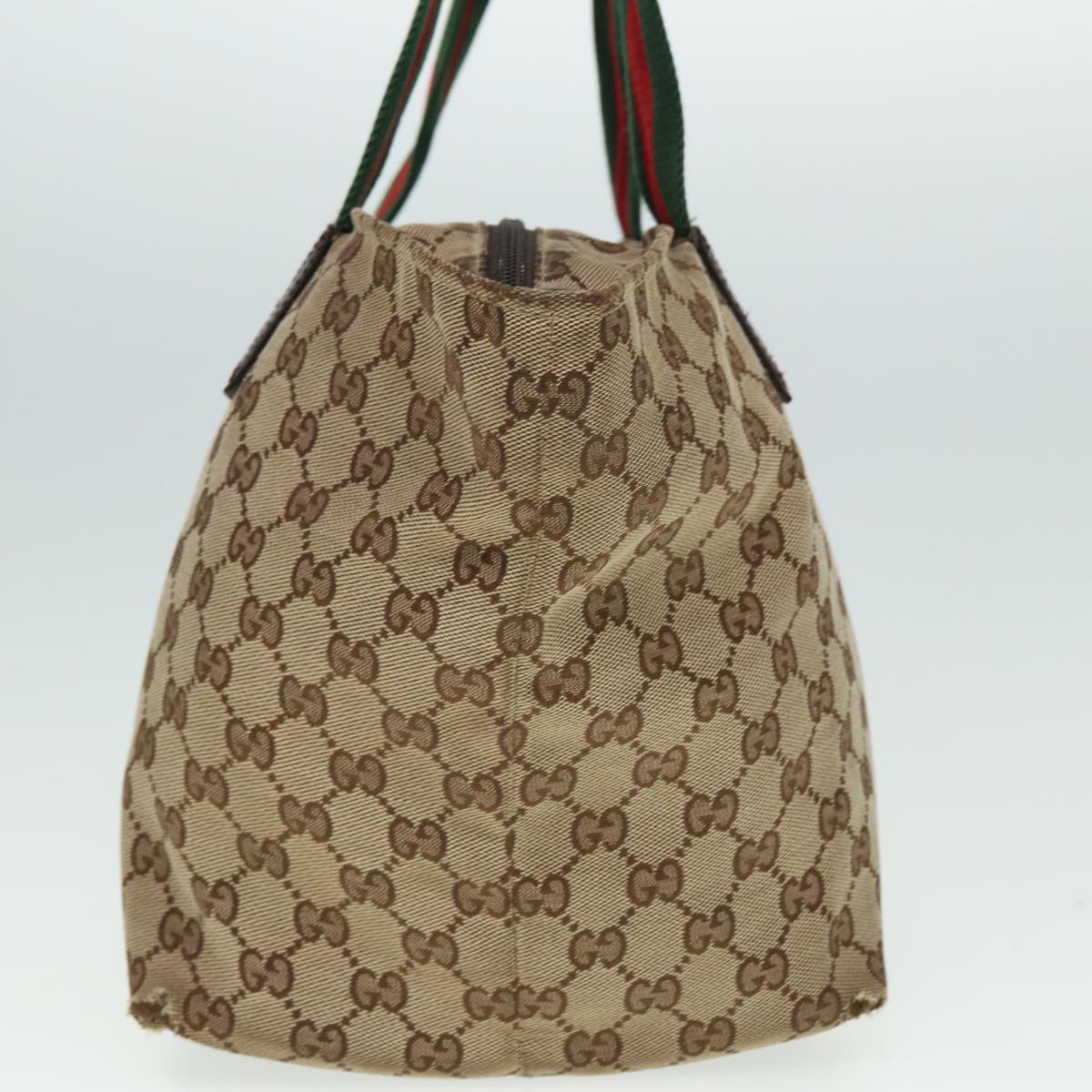 GUCCI GG Canvas Web Sherry Line Tote Bag Beige Red Green 131230 Auth ki4581