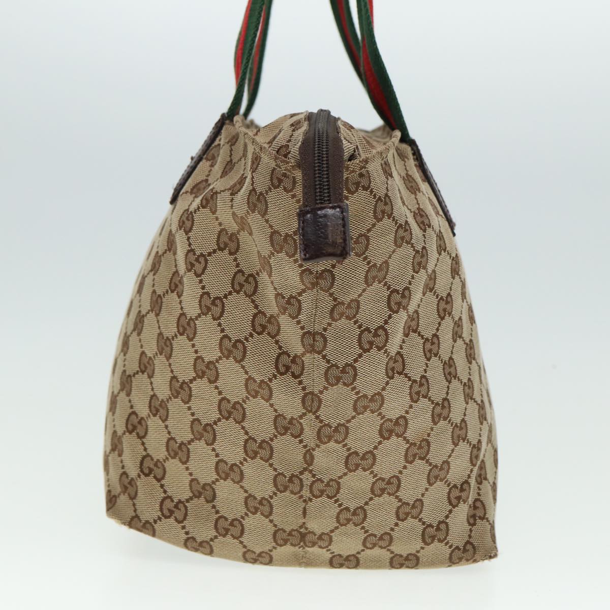 GUCCI GG Canvas Web Sherry Line Tote Bag Beige Red Green 131230 Auth ki4581