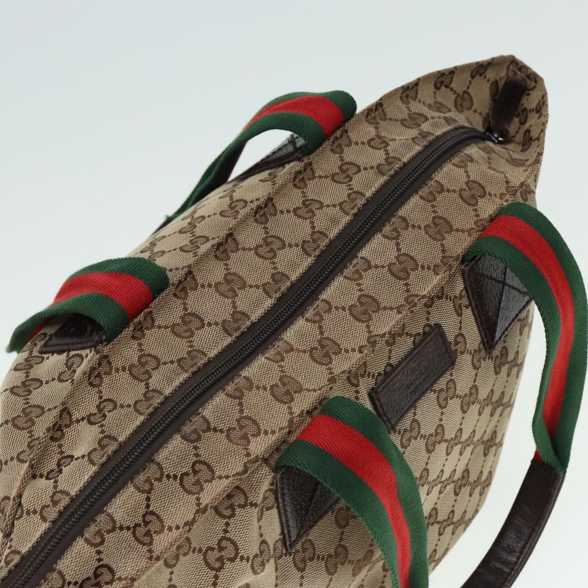 GUCCI GG Canvas Web Sherry Line Tote Bag Beige Red Green 131230 Auth ki4581