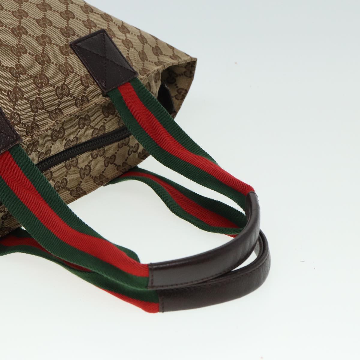 GUCCI GG Canvas Web Sherry Line Tote Bag Beige Red Green 131230 Auth ki4581