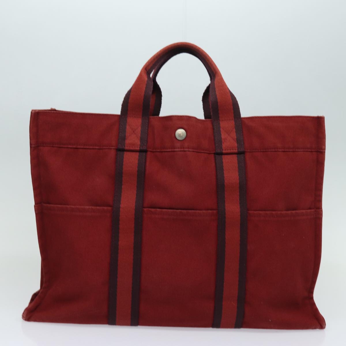 HERMES Fourre Tout Tote Bag Canvas 5Set Gray Red Brown Auth ki4591