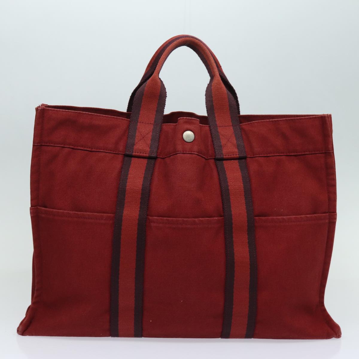 HERMES Fourre Tout Tote Bag Canvas 5Set Gray Red Brown Auth ki4591