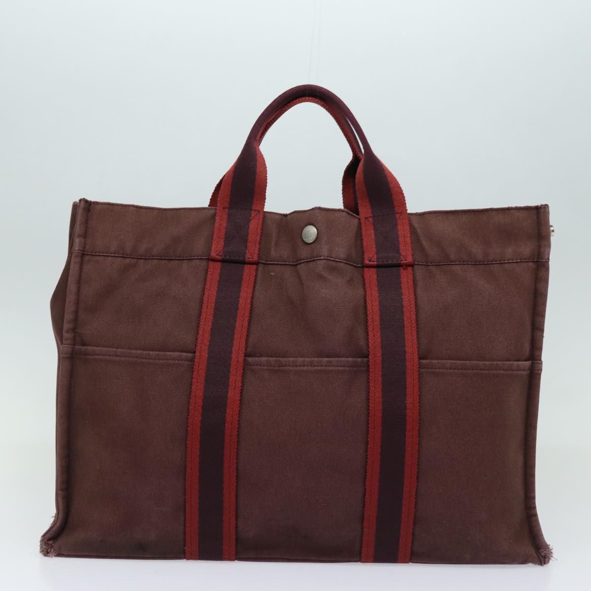 HERMES Fourre Tout Tote Bag Canvas 5Set Gray Red Brown Auth ki4591