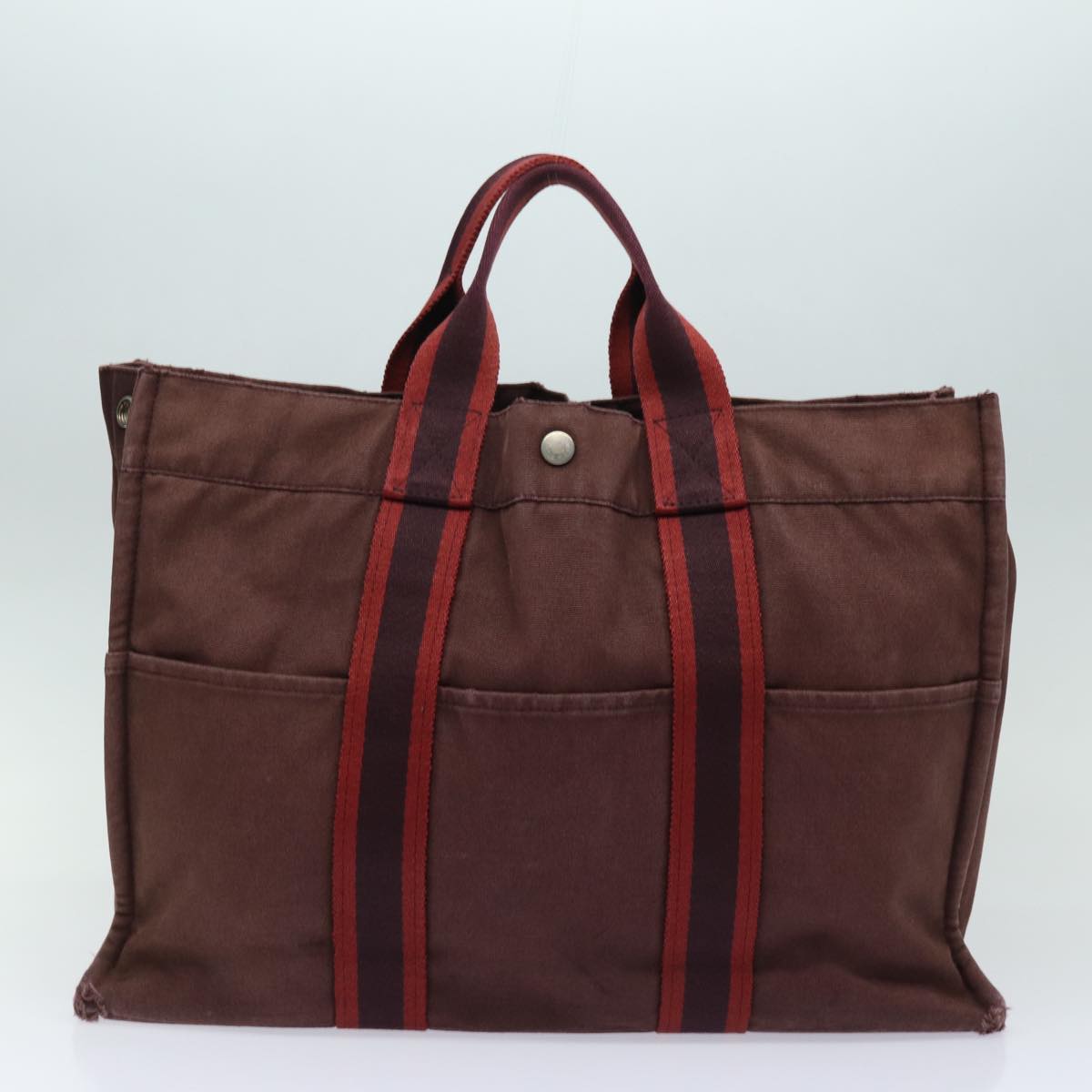 HERMES Fourre Tout Tote Bag Canvas 5Set Gray Red Brown Auth ki4591