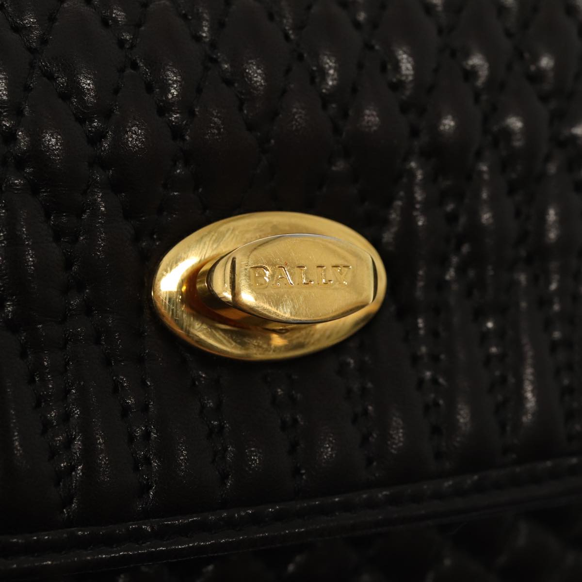 BALLY Hand Bag Leather Black Auth ki4593